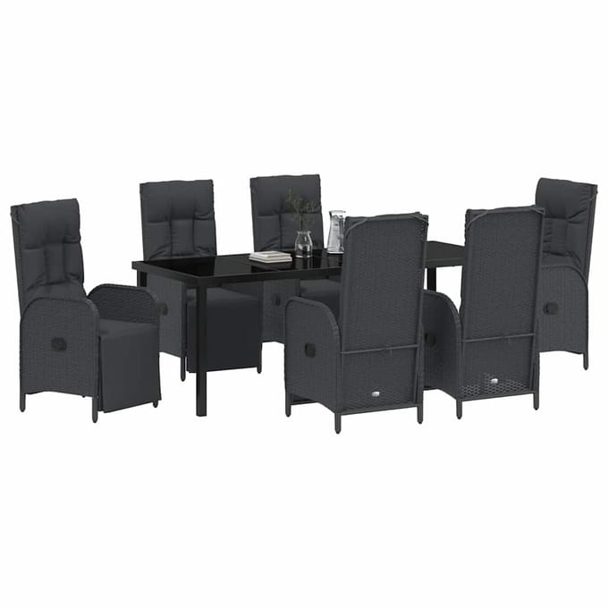 vidaXL - Tuin - Eettafel - Set - 7 - st - Zwart - poly - rattan