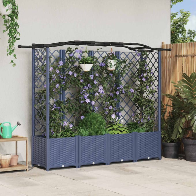 vidaXL Verhoogd Bed met Trellis en Dak Grijs 204 x 40 x 138 cm PP