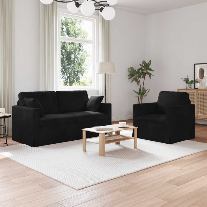vidaXL - Bankstel - 2 - st - 3-zits - Zwart - 158 - x - 78 - x - 80 - cm - Fluweel