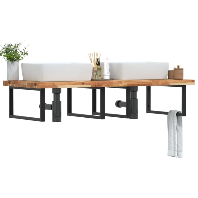vidaXL - Badkamer - wandschap - staal - en - massief - acaciahout