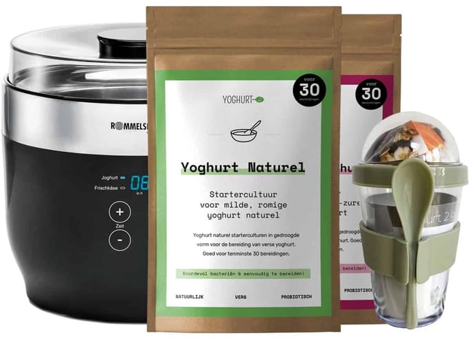 Yoghurt.nl luxe yoghurtpakket met maker, culturen en to-go beker
