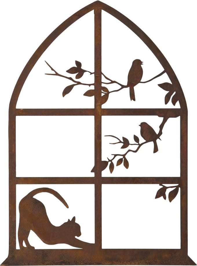 Muurornament - poes in venster -wandbord