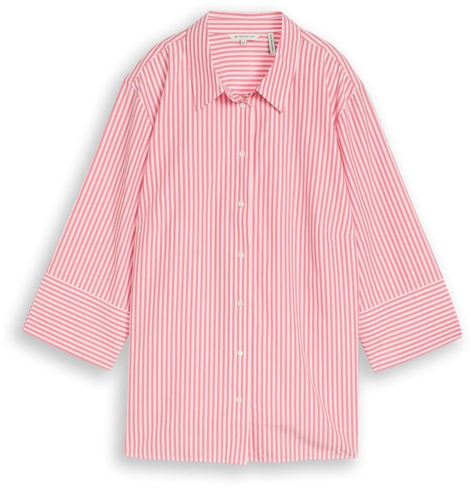 Tom Tailor - Plus Size - Overhemdblouse met streepjesmotief - Maat 46 - soft coral white thin stripe