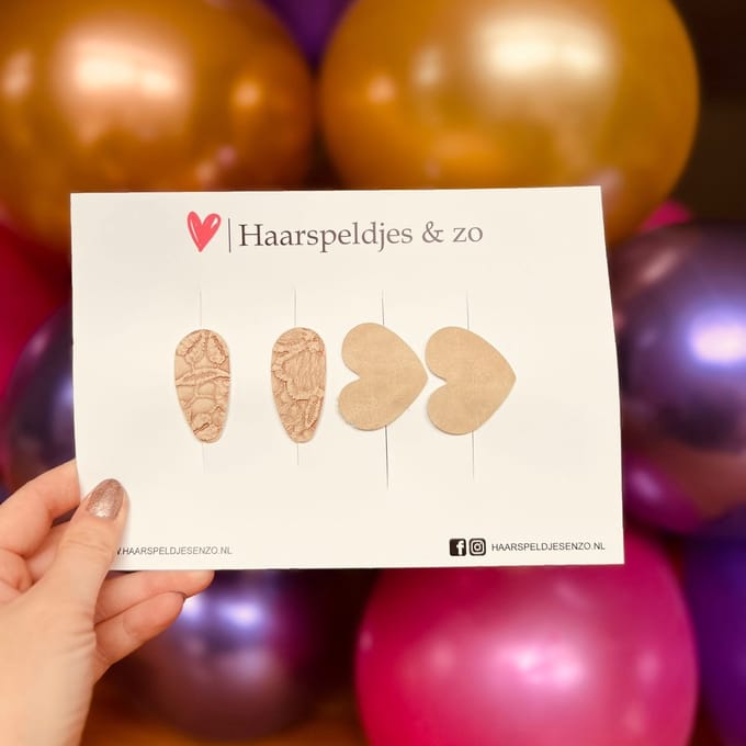 Haarspeldje antislip - baby's - kinderen - meisjes - mix - hartjes - imitatieleer - beige