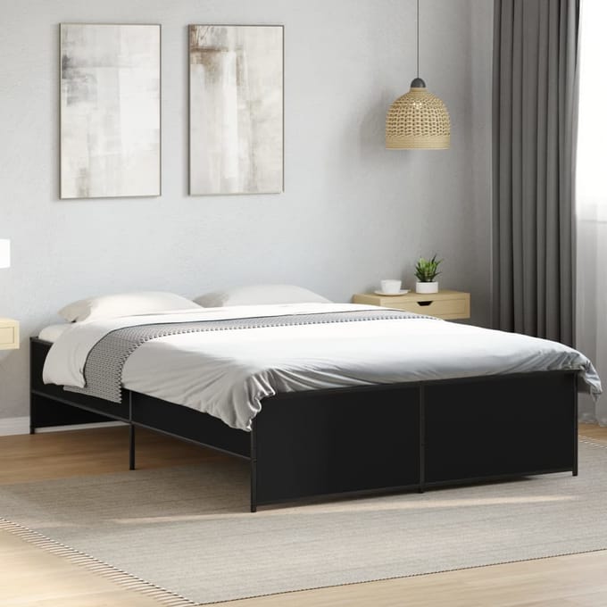 vidaXL - Bedframe - bewerkt - hout - metaal - zwart - 120x190 - cm