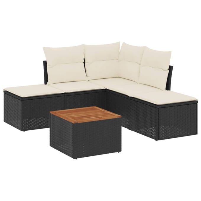 vidaXL - 6-delige - Loungeset - met - kussens - poly - rattan - zwart