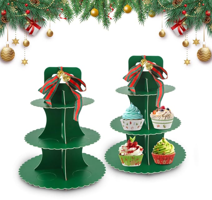 Dailygoods - Kerst Cupcake Standaard en Muffinvormpjes - Taartdecoratie