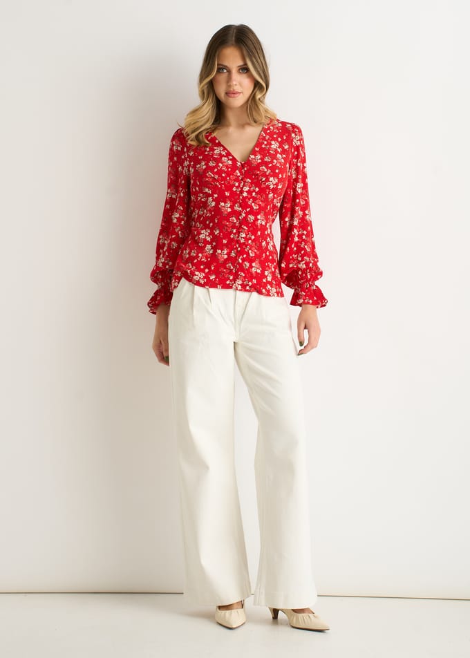 Rode Ecovero viscose blouse met knoopsluiting