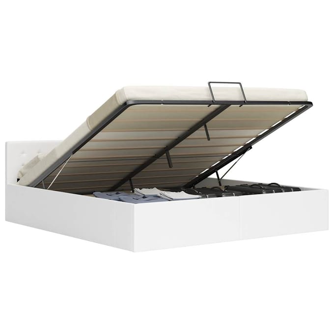 vidaXL - Bedframe - hydraulisch - kunstleer - wit - 180x200 - cm
