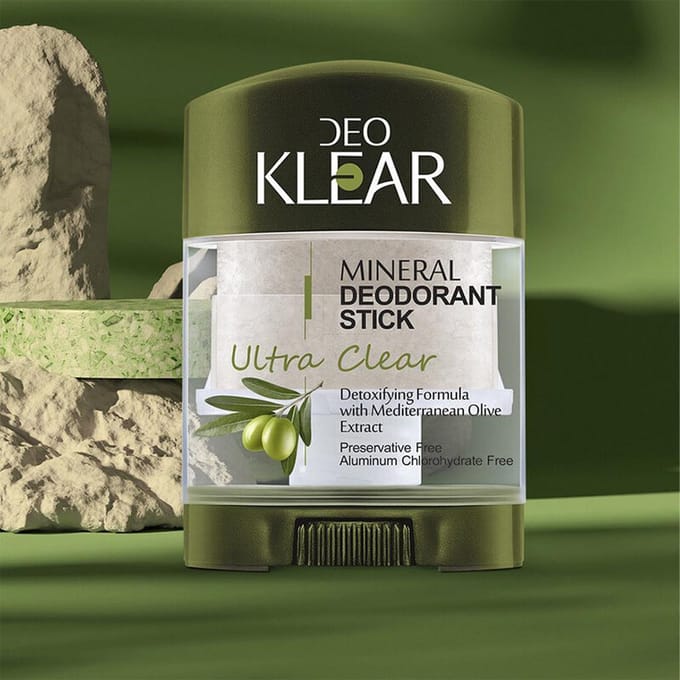 DEOKLEAR Minerale deodorantstick 70 g. (Ultra Helder) - Detox Formule met Mediterraanse Olijfolie Extract 70 g. black