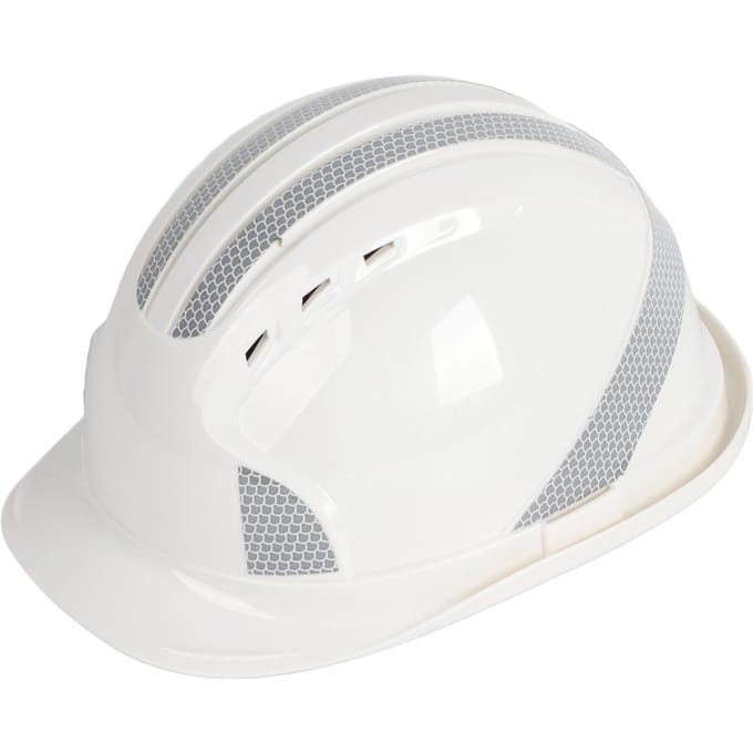 Casquette de protection de chantier ventilée en ABS, casque de sécurité à bandes réfléchissantes (blanc)