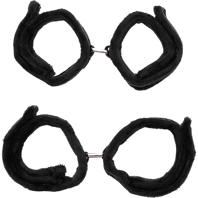 Rimba - Soft Bondage Set Handboeien Voetboeien Blinddoek - Zwart