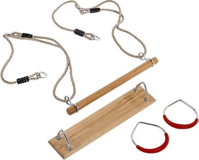 Schommelzitje met trapeze en ringenset PP touwen