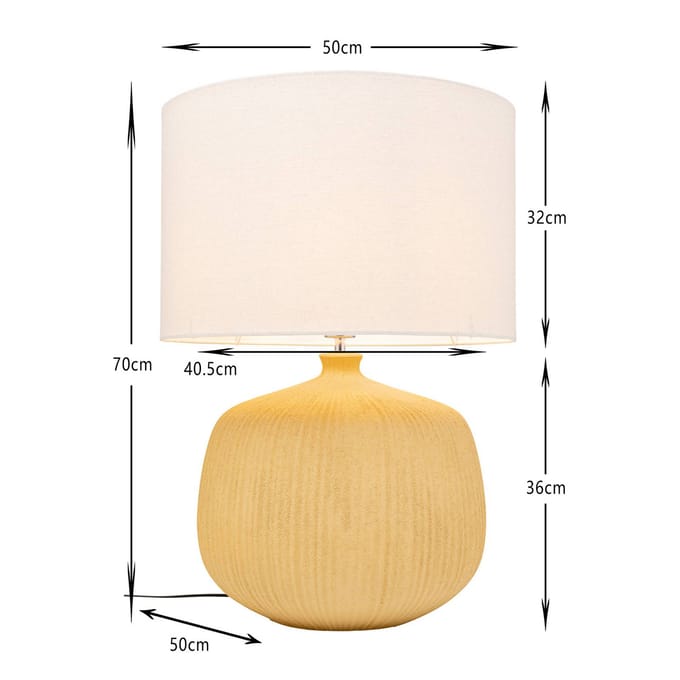 KARE tafellamp Luma, geel, katoen/steengoed, 70 cm, E27