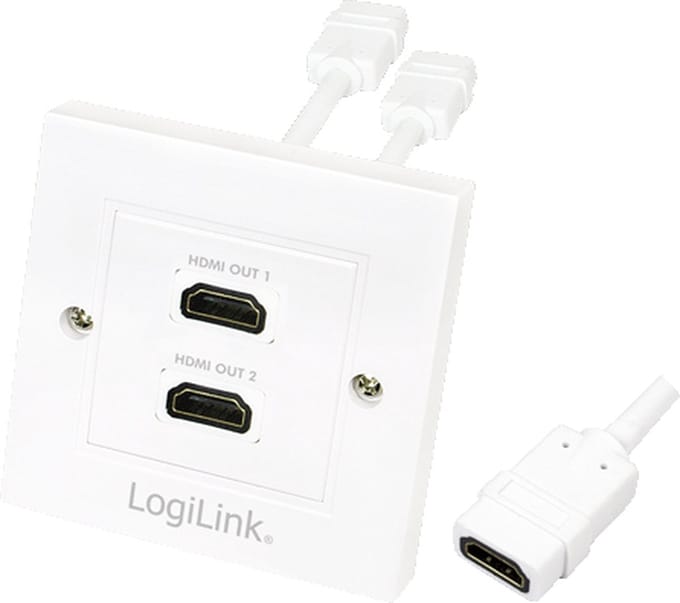 LogiLink HDMI wall plate 2-port with 2x HDMI-A cable F/F 4K/30 Hz Wit