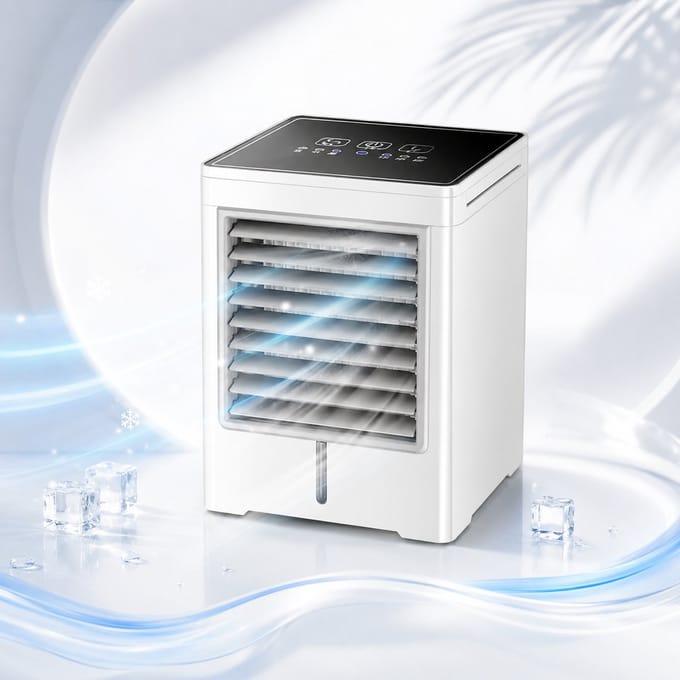 VHV - Luchtkoeler - Ventilatoren - Aircooler - Mini airco - Bureauventilator - USB aansluiting - Compact - Koelend - Voor kantoor en thuis - 19*14.5*14.5cm - Wit