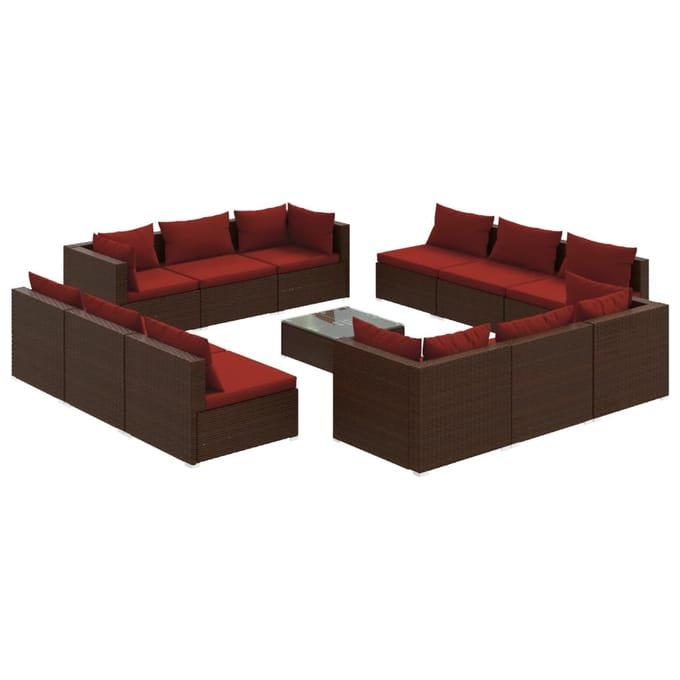 vidaXL - 13-delige - Loungeset - met - kussens - poly - rattan - bruin