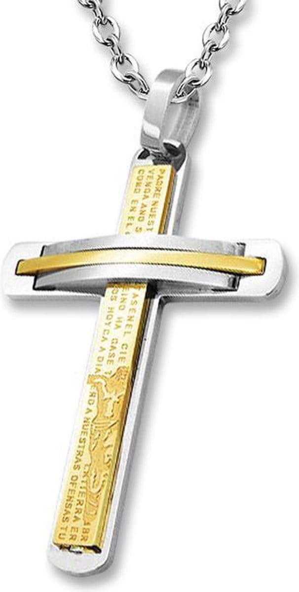 Amanto Ketting Damir G - 316L Staal PVD - Kruis - 65x38mm - 60cm