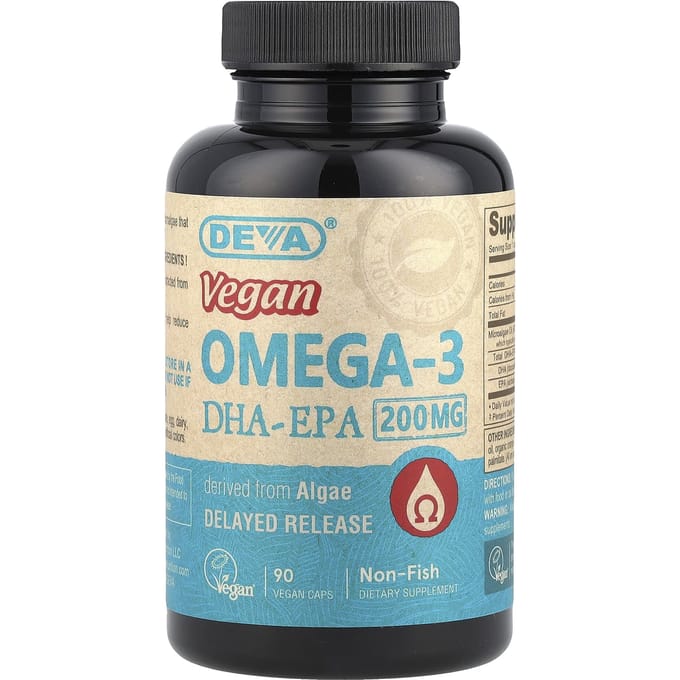 Deva, oméga-3 DHA-EPA végétalien, libération retardée, 200 mg, 90 gélules végétales