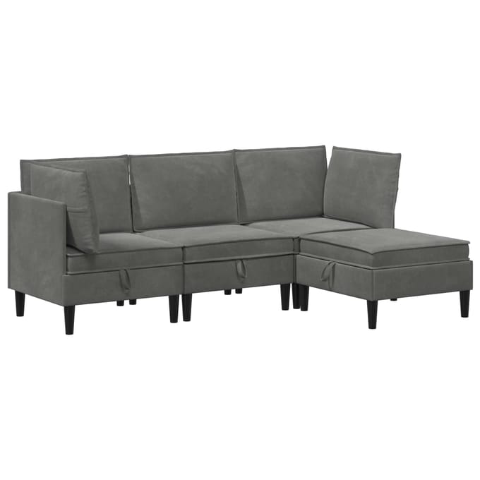 vidaXL - Woonkamer - Meubelset - 4 - st - Donkergrijs - Fluweel