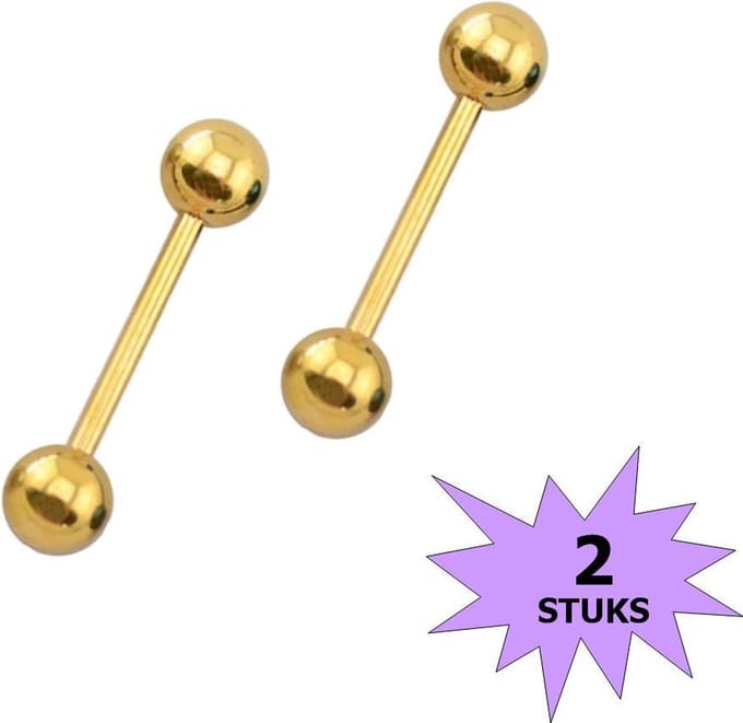 Fako Bijoux® - Barbell Piercing - 12mm - Goudkleurig - 2 Stuks