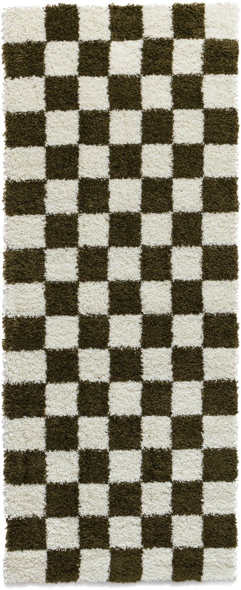 Checkerboard loper - Check ivoor/olijfgroen 80x200