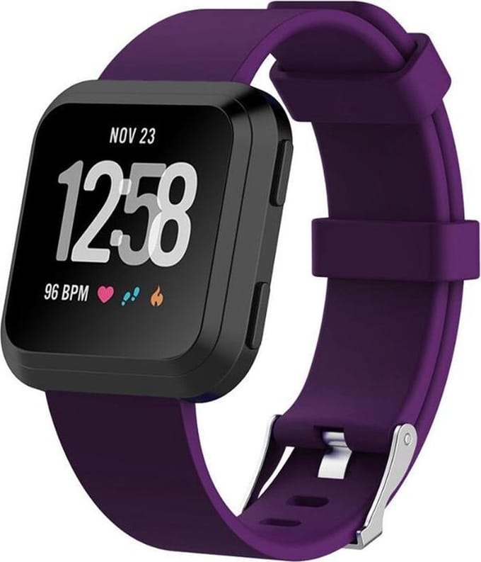 KELERINO. Siliconen bandje geschikt voor Fitbit Versa (Lite) met gespsluiting - Paars - Large