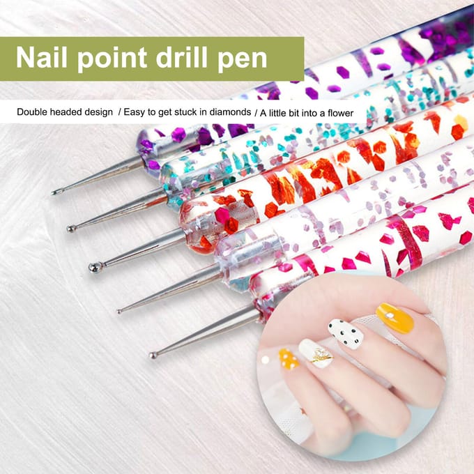 5 STUKS Dubbelzijdige Nail Art Dotting Pen Set Nagel Strass Picker Nail Art Gereedschap met Glitter veelkleurig