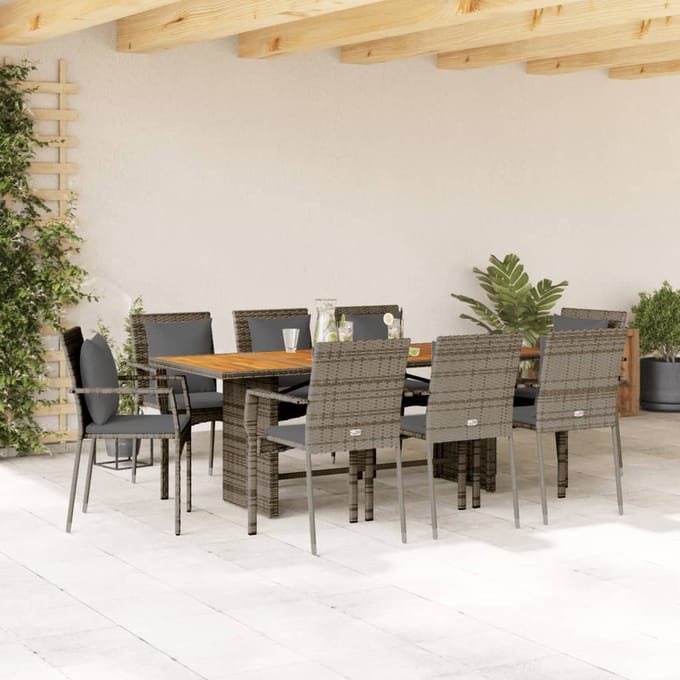 vidaXL - 9-delige - Tuinset - met - kussens - poly - rattan - grijs