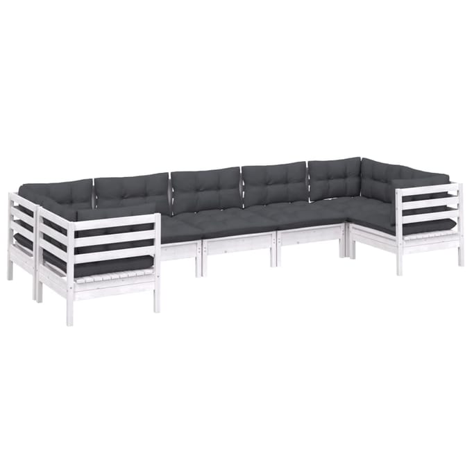 vidaXL - 7-delige - Loungeset - met - kussens - grenenhout - wit