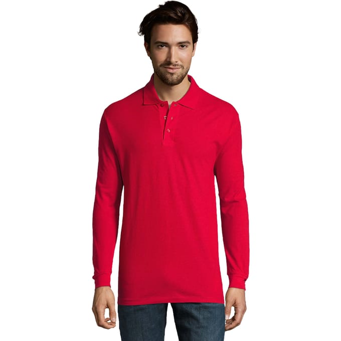 SOLS Heren Ster Poloshirt met Lange Mouwen (Rood)