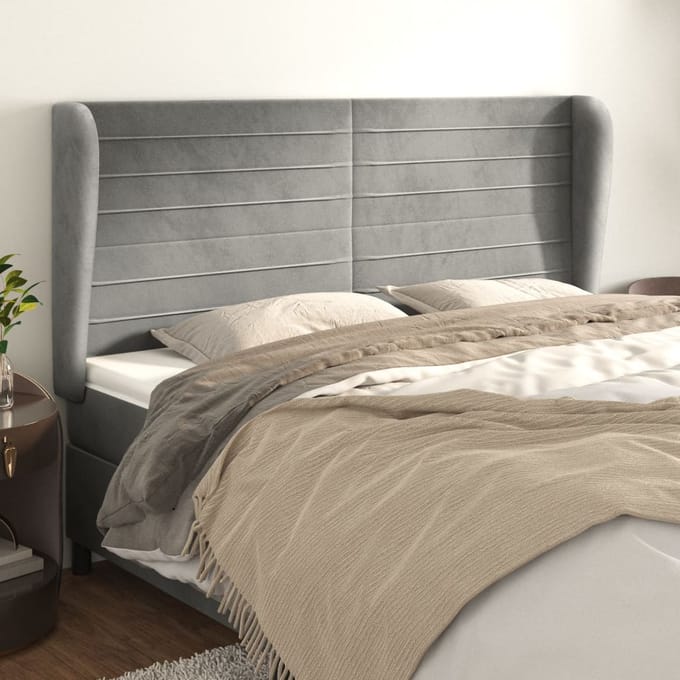 vidaXL - Hoofdbord - met - randen - 163x23x118/128 - cm - fluweel - lichtgrijs