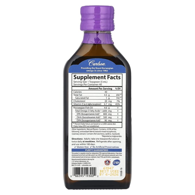 Noors, Premium Visolie, Natuurlijke Gemengde Bessen Smaak, 1.600Mg, 200Ml(6.7 fl oz)