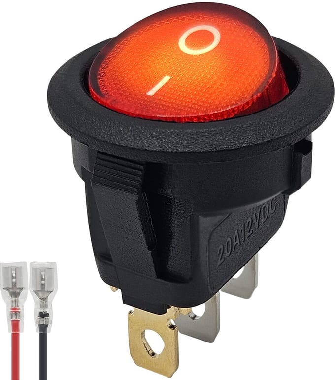 ProRide Wipschakelaar ON-OFF KCD2-12 - met Aansluitkabel - 3-pins - Rond - 12V/20A - Rood