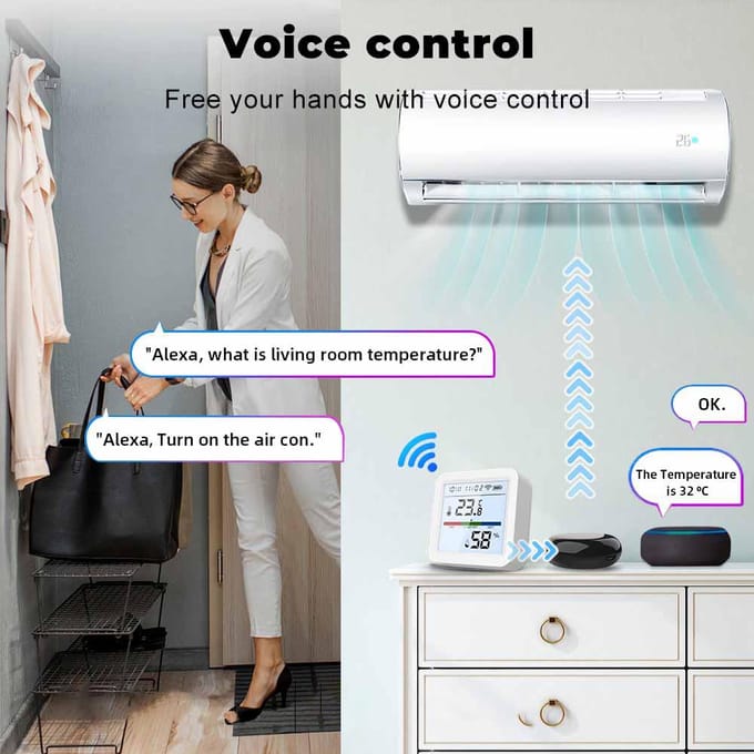 WiFi Thermometer Hygrometer TY App Slimme Thermometer voor Thuis LCD Achtergrondverlichting met Afneembare Standaard wit