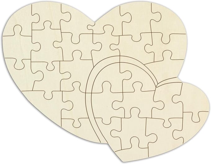 Houten legpuzzel blanco - Zelf ontwerpen - Creatief bezig zijn - Dubbel hart vorm - 60 x 465 cm