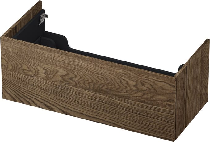 INK wastafelonderkast 1 lade greeploos push to open echt hout 100x45x38cm, massief eiken charcoal