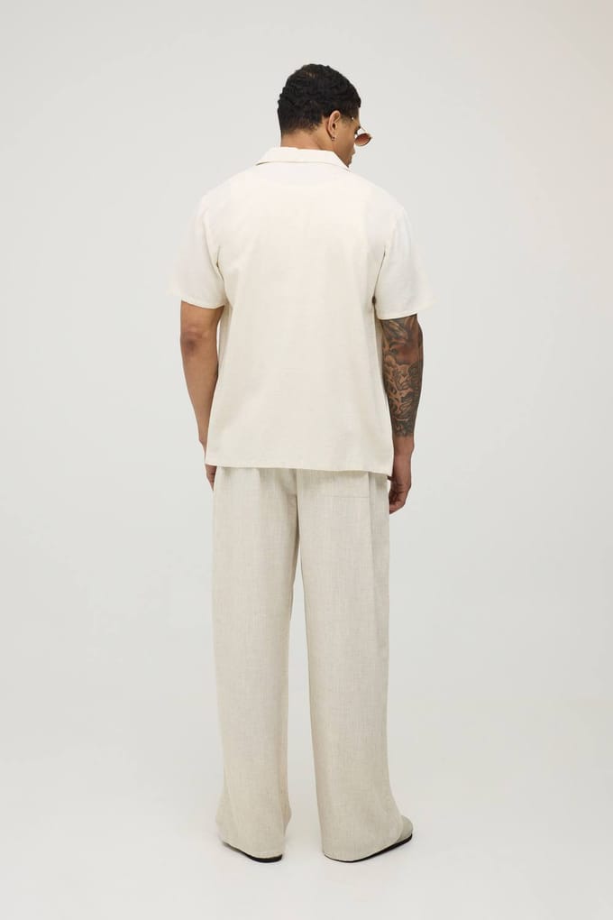 Regular Fit Linnen Blend Overhemd Met Korte Mouwen | Natural | Size 2XL