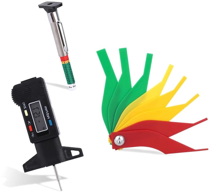 Bandenprofielmeter Set - Remvoeringmeter - Veiligheid Controleren - Digitaal en Kleurgecodeerd - 3 Stuks - Multicolor