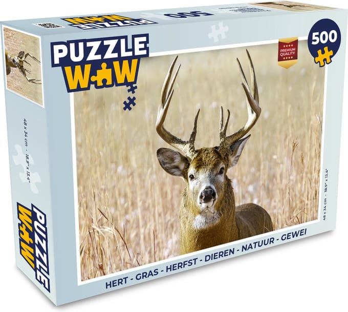 Puzzel Hert - Gras - Herfst - Dieren - Natuur - Gewei - Legpuzzel - Puzzel 500 stukjes
