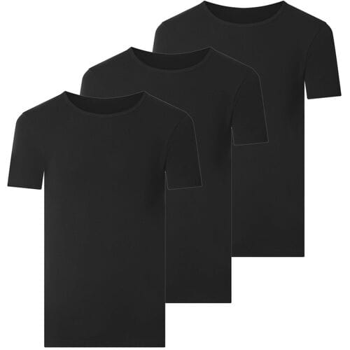 ESMARA MEN Set van 3 geribde heren T-shirts (Ronde hals, Zwart, M)