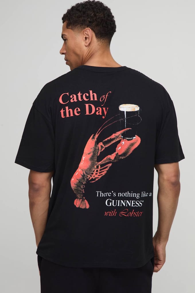 Zwarte oversized Guinness-licentie bedrukt T-shirt | Black | Size Medium