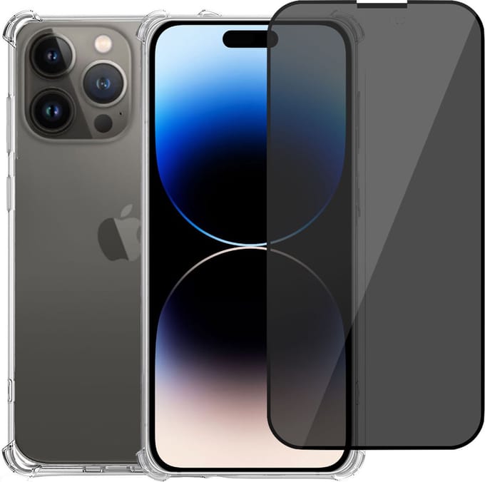 Geschikt voor iPhone 14 Pro Hoesje + Privacy Screenprotector – Privé - Gehard Glas Cover