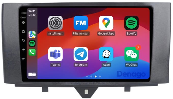 CarPlay autoradio geschikt voor Smart Fortwo | 2011 t/m 2015 | Android 13 | Draadloos Apple CarPlay & Android Auto | 2GB + 32GB | QuadCore processor | Denago DNG-A46 | 2025 model | 2011 2012 2013 2014 2015 | Bluetooth & Wifi