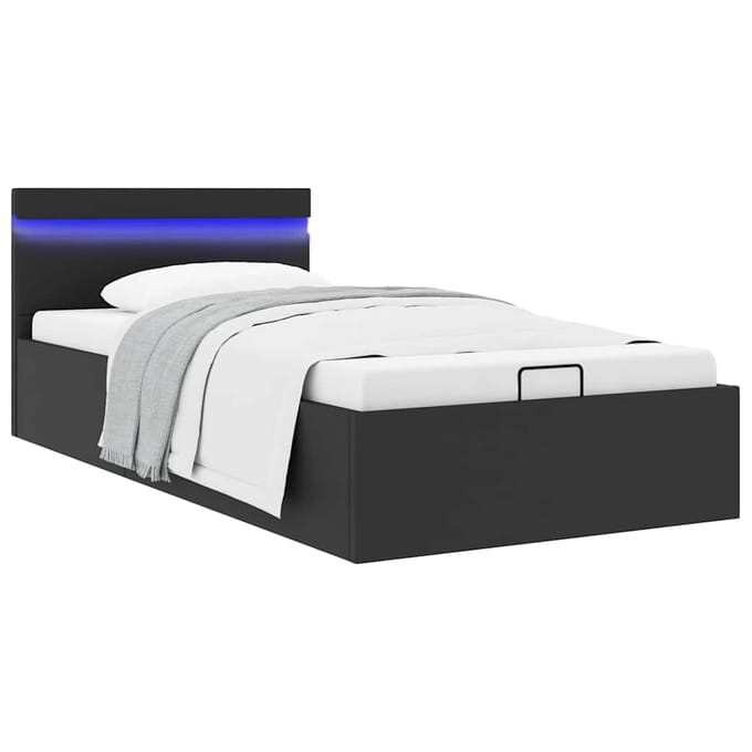 vidaXL - Bedframe - met - opslag - hydraulisch - LED - kunstleer - zwart - 90x200 - cm