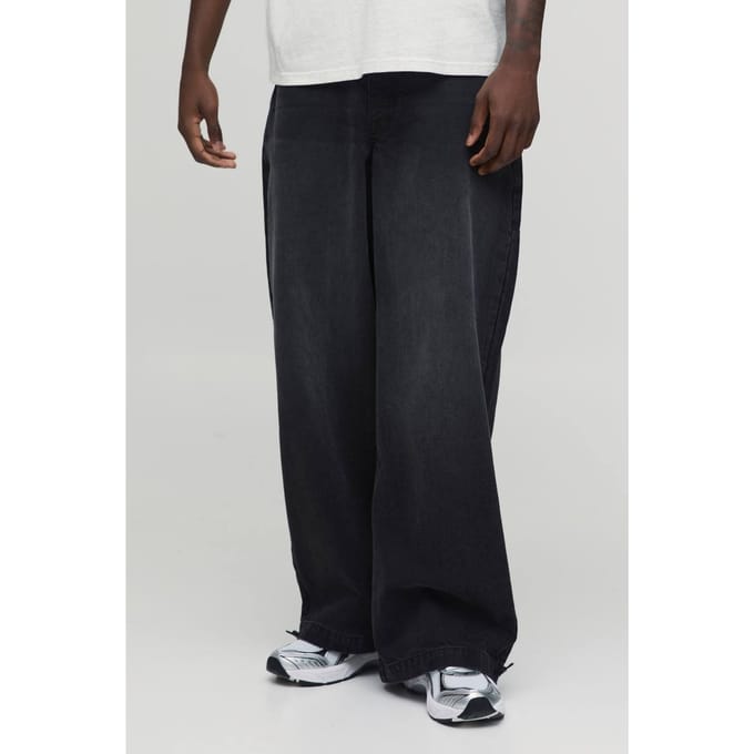 Essential Baggy Parachute Fit Rigid Jeans | Washed Black | Size 52R