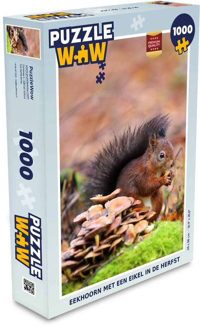 Puzzel Eekhoorn met een eikel in de herfst - Legpuzzel - Puzzel 1000 stukjes volwassenen