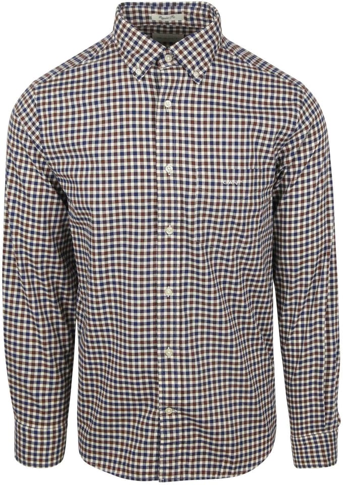 Gant Casual Overhemd Twill Ruit Bruin - Maat L - Heren - Overhemden Casual