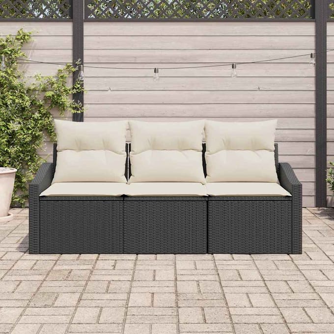 vidaXL - Tuinbank - Set - 3 - st - Zwart - en - Wit - poly - rattan