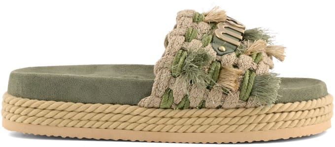Mou Suède Monoband touw franjes groene sandalen